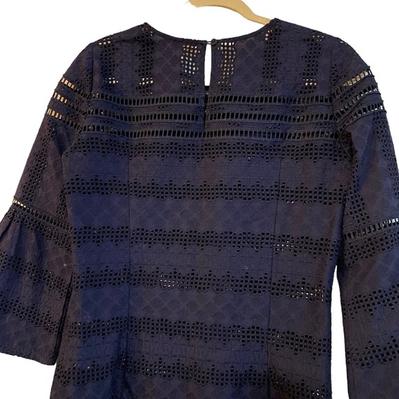 ba&sh Blouse Size Small Navy Blue Bell 3/4 Sleeve Women's Gianna Lace Eyelet - Picture 6 of 8